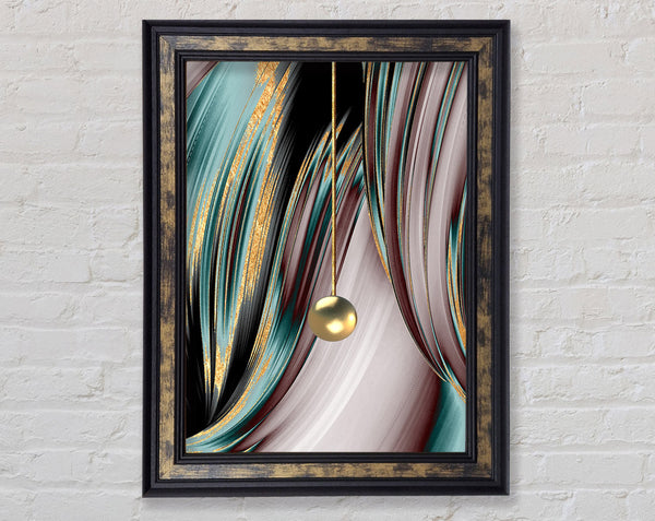 Turquoise  Burgundy And Gold Swirl Framed Print