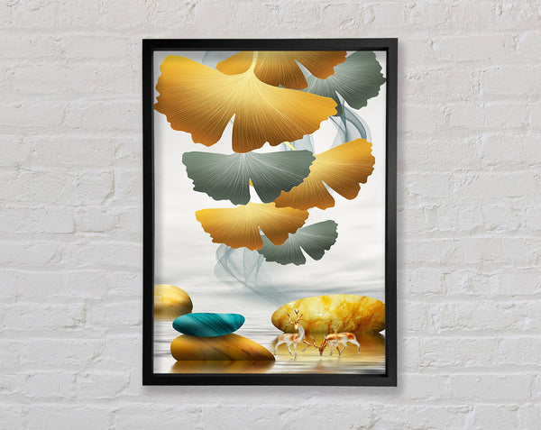 Two Reindeers  Gold Leaves Framed Print