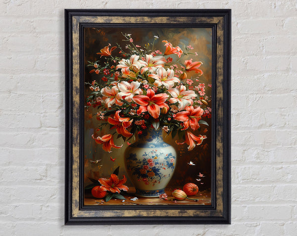 Vase Of Orange Flowers Framed Print
