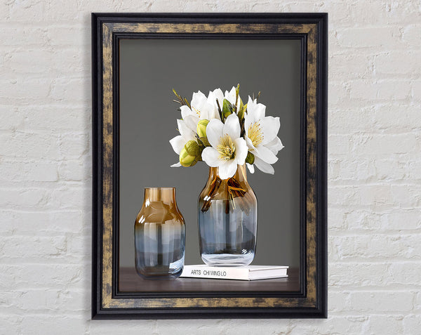 Vase On Walnut Book Framed Print