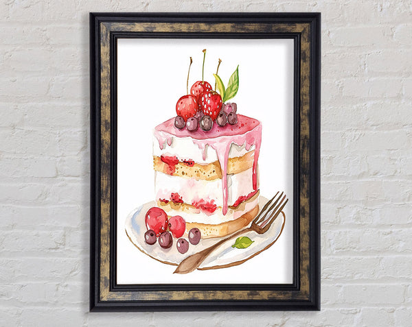 Watercolour Cake And Fruit Framed Print