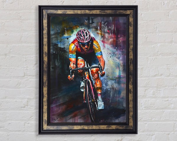 Watercolour Explosion Cyclist Framed Print