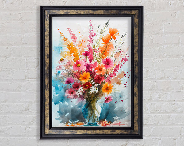 Watercolour Flowers In A Vase Framed Print