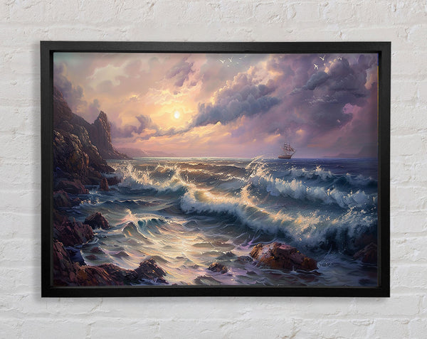 Waves Crashing Boats Framed Print