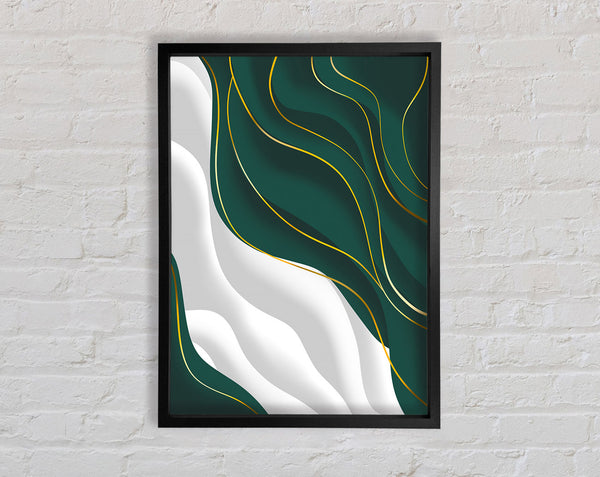 Wavy Green And Gold Lines Framed Print