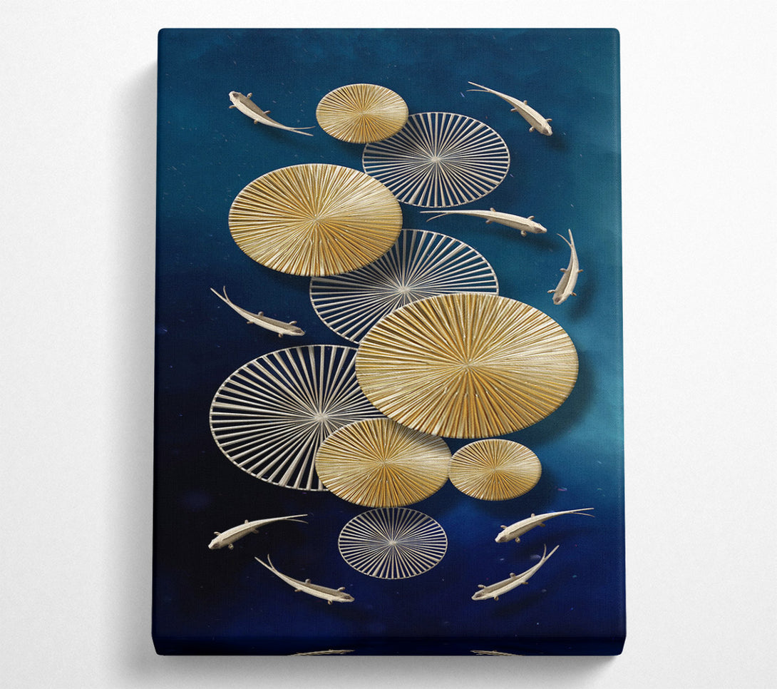  A Canvas Print of Wheel Circles In Gold With Fish Canvas Wall Art