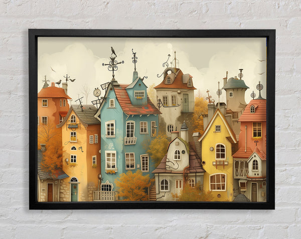 Whimsical Rooftops Framed Print
