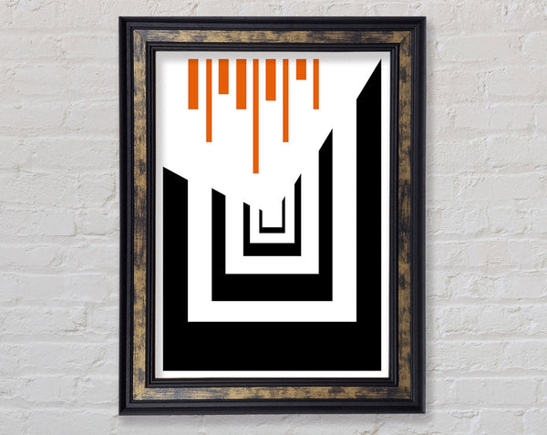 Walnut And Walnut Shapes With Orange Lines Framed Print