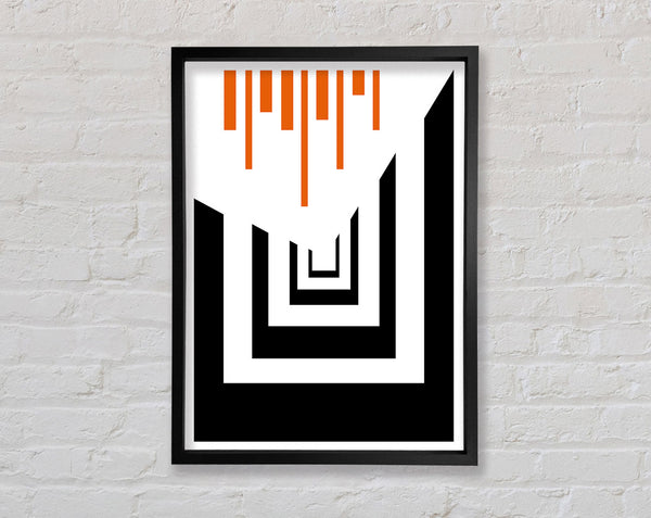 White And Black Shapes With Orange Lines Framed Print