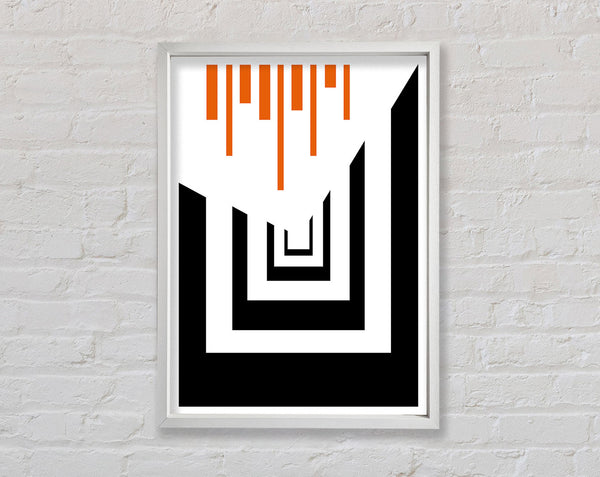 White And White Shapes With Orange Lines Framed Print