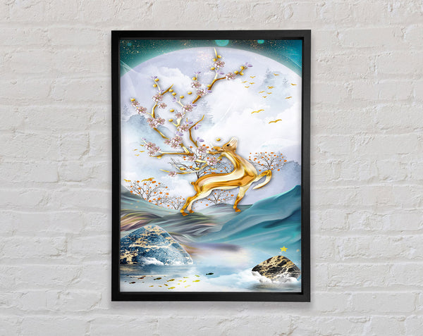 White And Blue Deer Framed Print