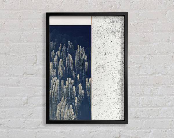 White And Blue Vertical Abstract Framed Print