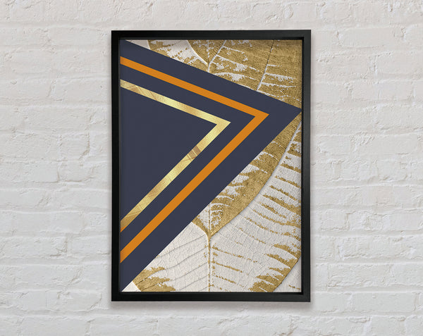 White And Gold Leaf Pattern With Abstract Triangles Framed Print