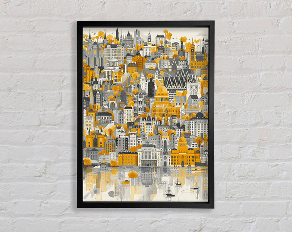 White And Yellow City Framed Print
