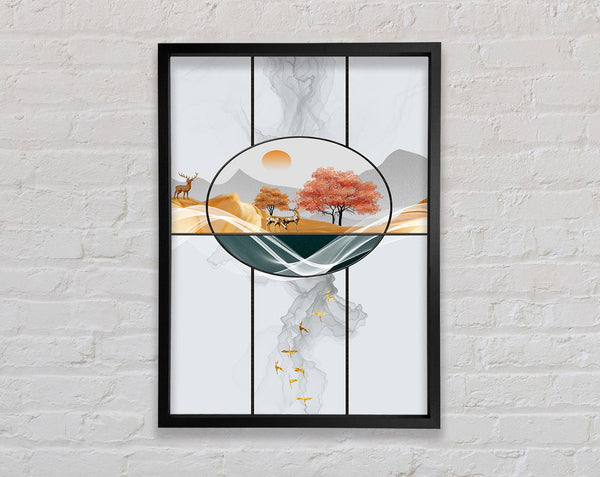 White Shapes  Mountain View Stag Framed Print