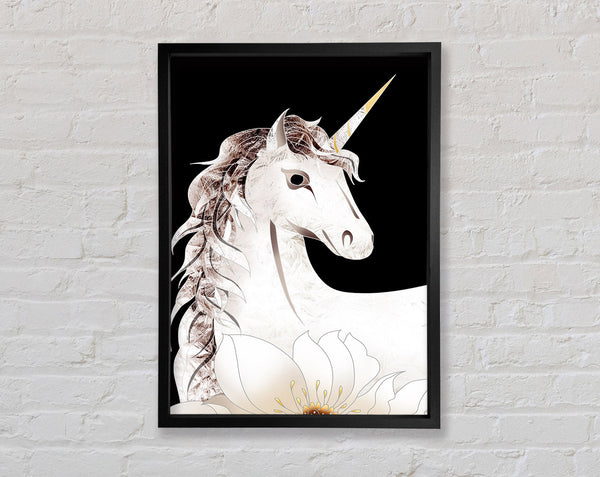 White Unicorn With Black Framed Print