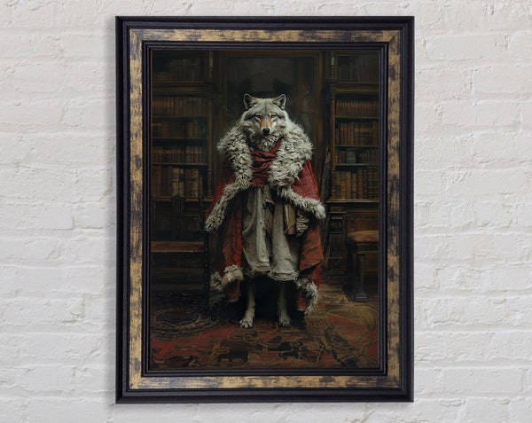 Wolf In The Libary Framed Print