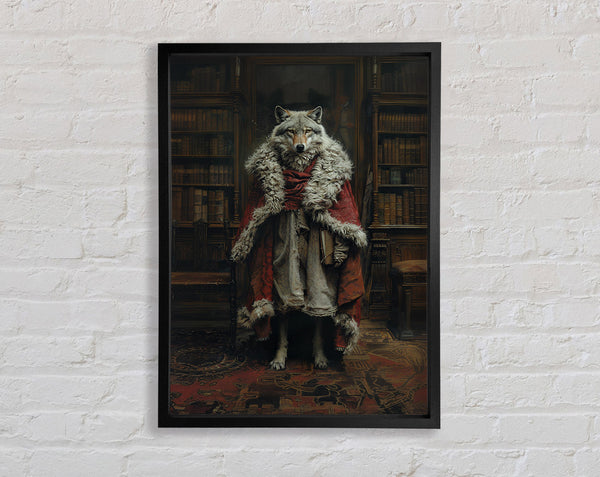 Wolf In The Libary Framed Print