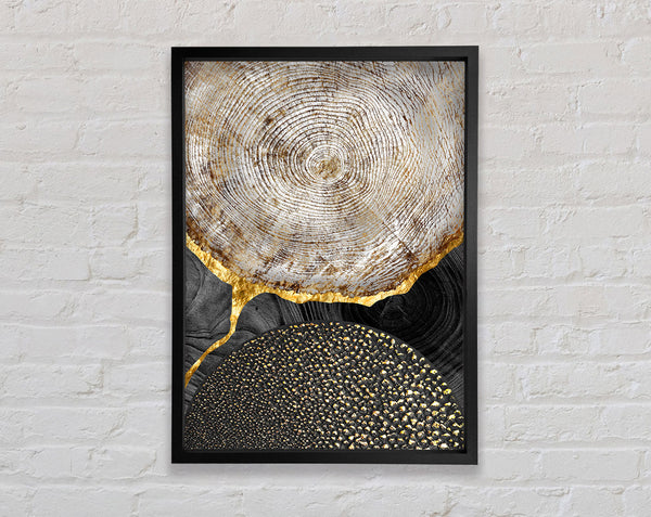 Wood Effect With Gold And Black Framed Print