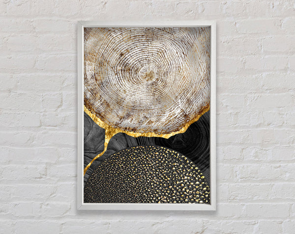 Wood Effect With Gold And White Framed Print