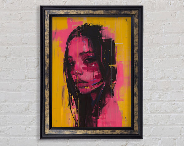 Yellow And Pink Lady Framed Print