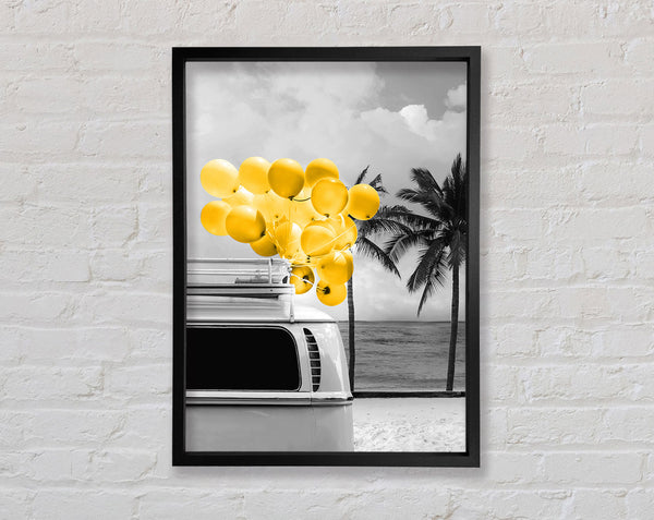 Yellow Balloon Camper Van Framed Print