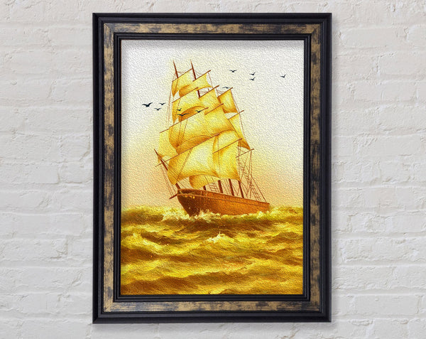 Yellow Boat On A Yellow Sea Framed Print