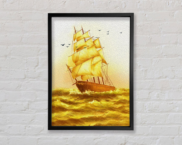 Yellow Boat On A Yellow Sea Framed Print