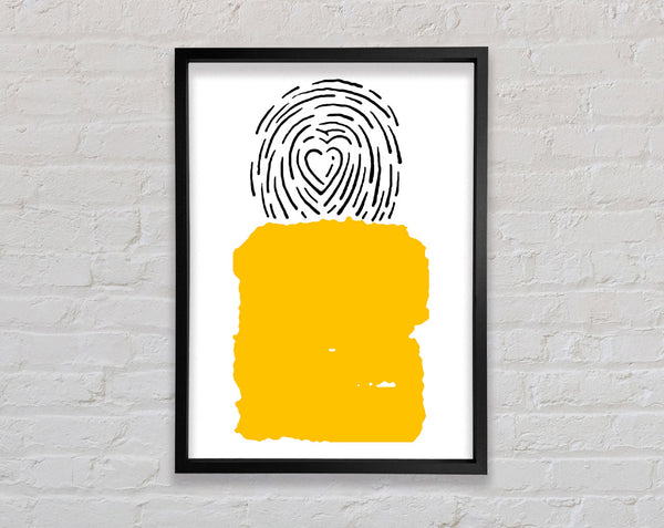 Yellow Shape With Heart Pattern Framed Print