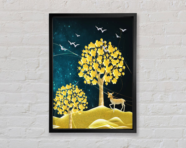 Yellow Tree And Night Sky Framed Print