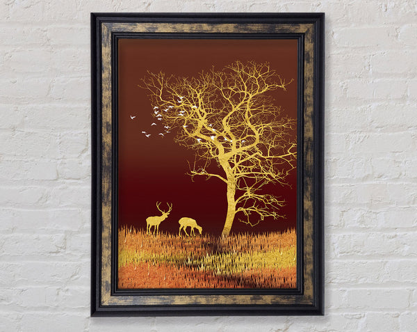 Yellow Tree Burgandy Framed Print