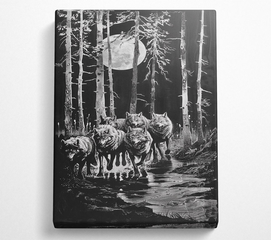  A Canvas Print of Wolves In The Moonlight Canvas Wall Art