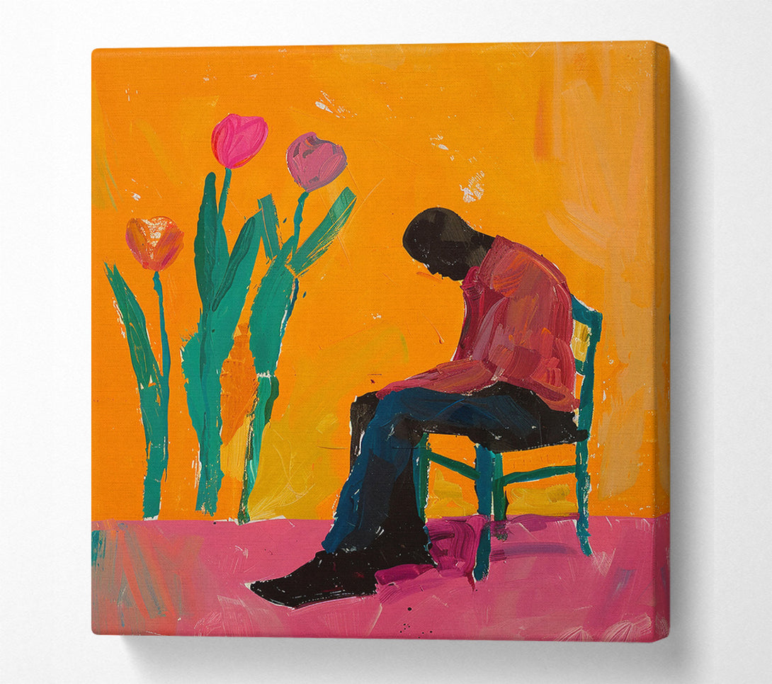  A Canvas Print of Man In Chair With Flowers Canvas Wall Art