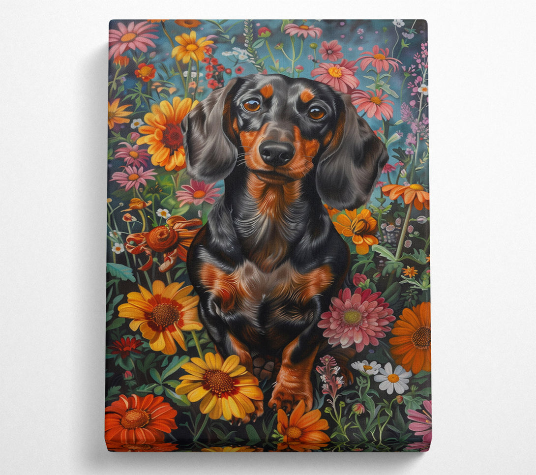  A Canvas Print of Doxie In The Daffodils Canvas Wall Art