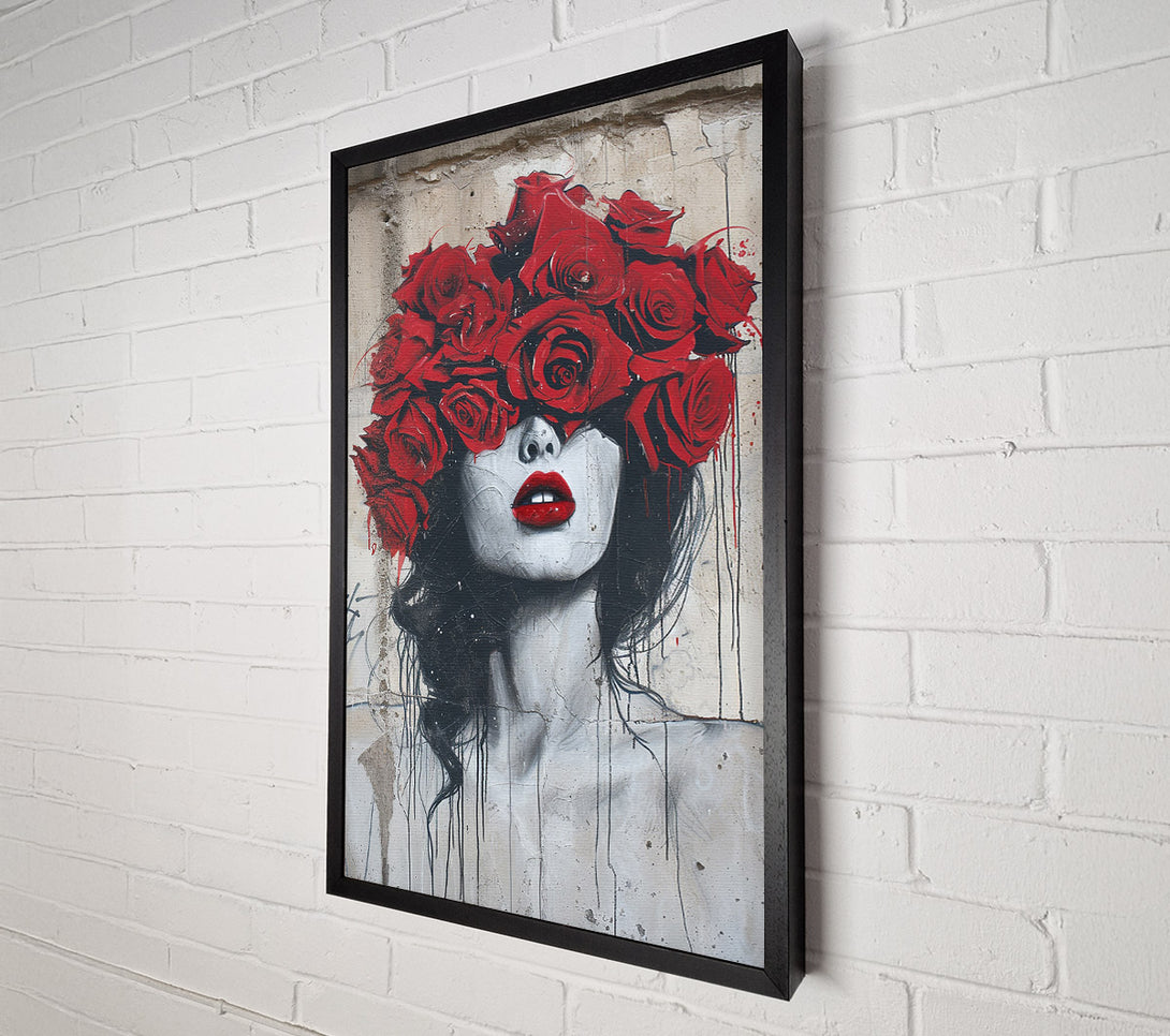  A Canvas Print of A Girl With Red Roses Canvas Print