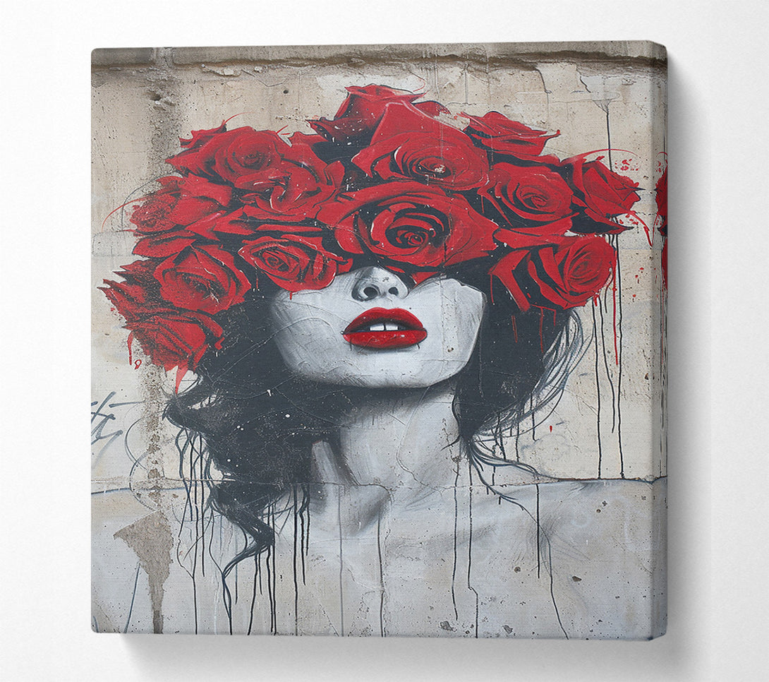  A Canvas Print of A Girl With Red Roses Canvas Print