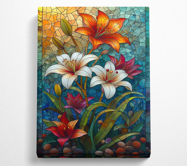  A Canvas Print of Stained Glass Lilies Canvas Print