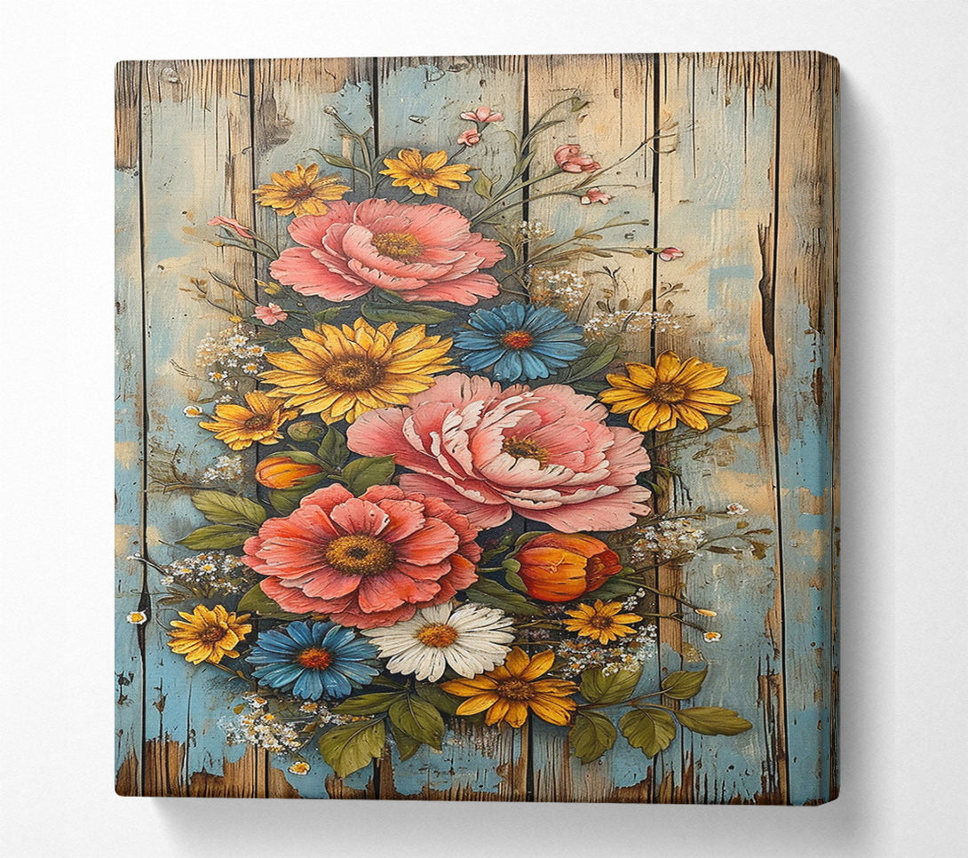  A Canvas Print of Blooms On Blue Canvas Print