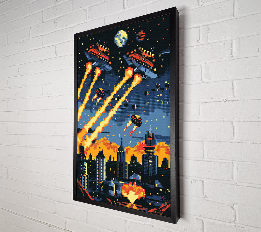  A Canvas Print of Laser Battle Over The City Canvas Print