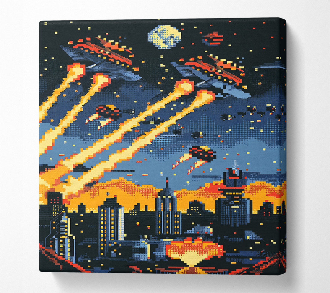  A Canvas Print of Laser Battle Over The City Canvas Print