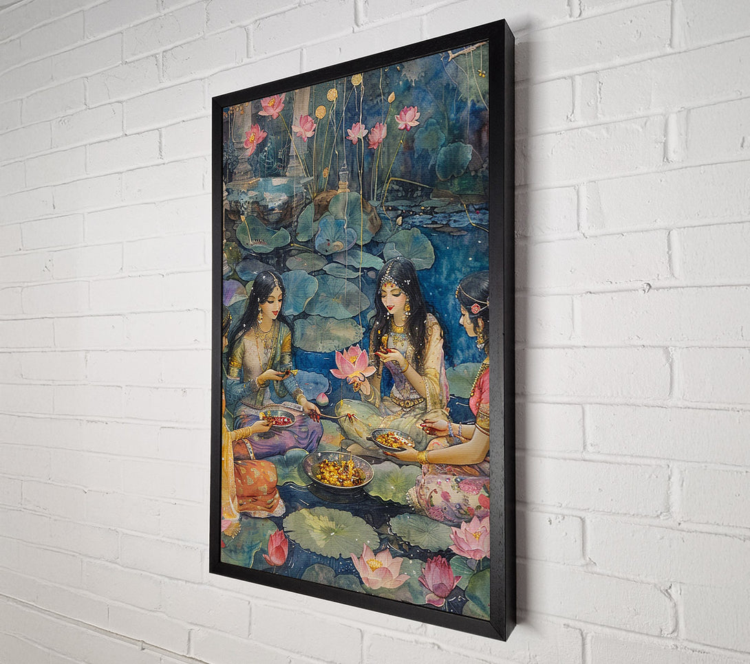  A Canvas Print of Four Beauties By The Lotus Pond Canvas Wall Art