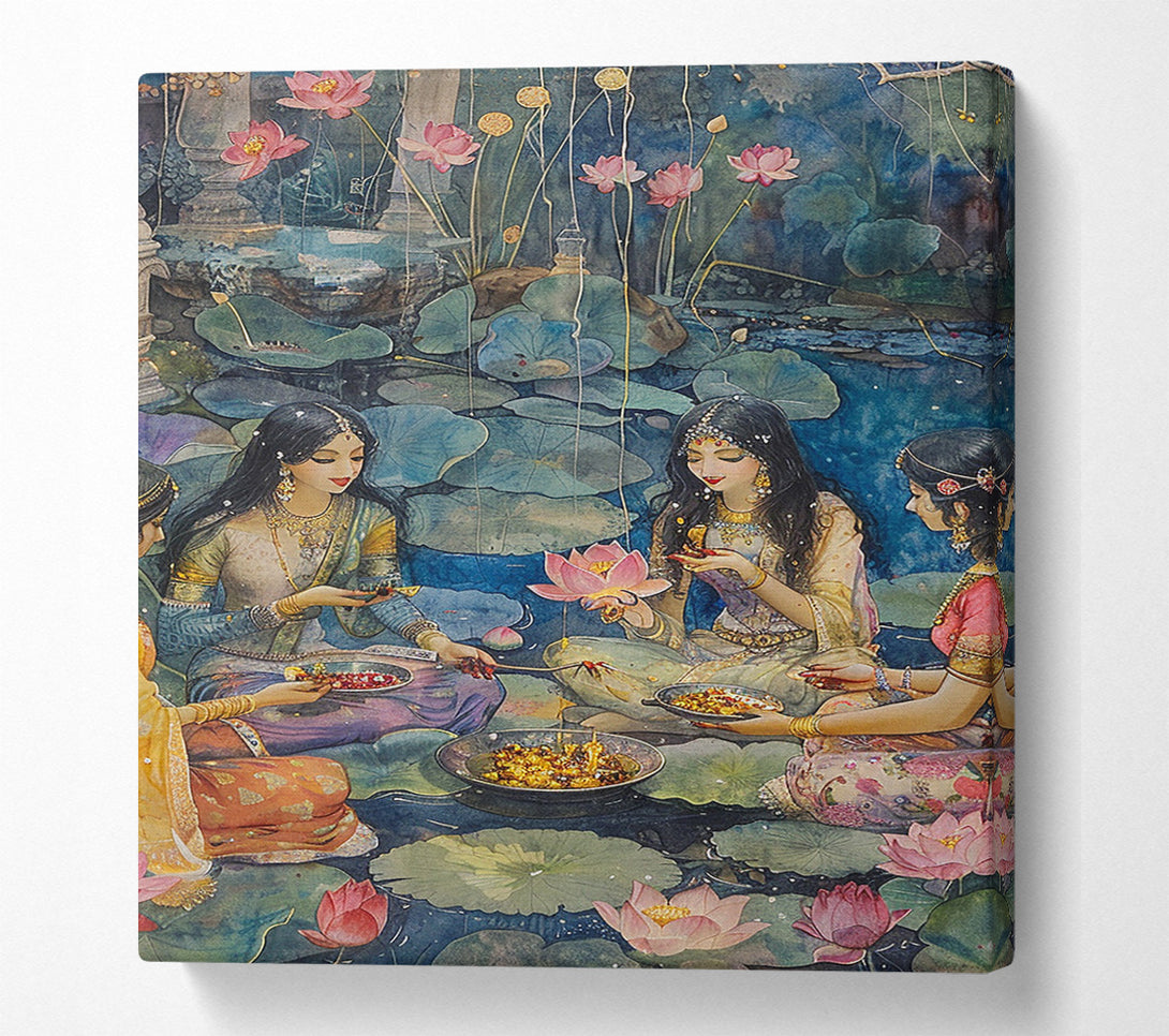  A Canvas Print of Four Beauties By The Lotus Pond Canvas Wall Art