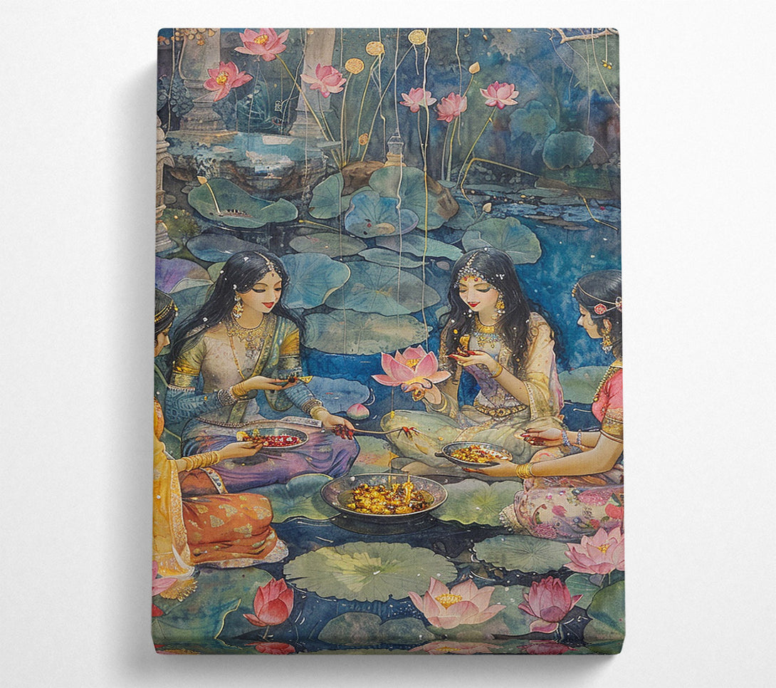  A Canvas Print of Four Beauties By The Lotus Pond Canvas Wall Art