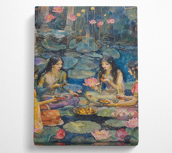  A Canvas Print of Four Beauties By The Lotus Pond Canvas Wall Art