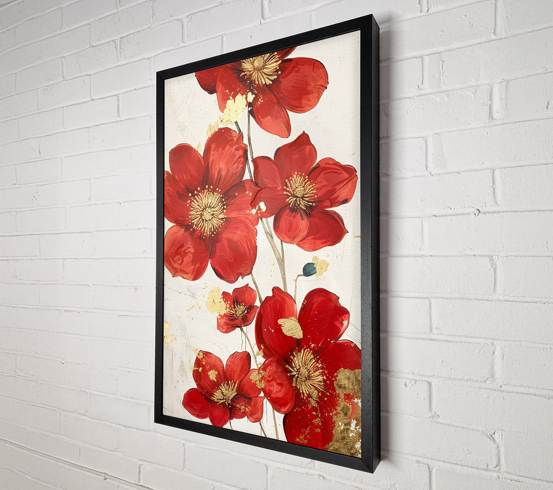  A Canvas Print of Red Gold Flowers Canvas Wall Art