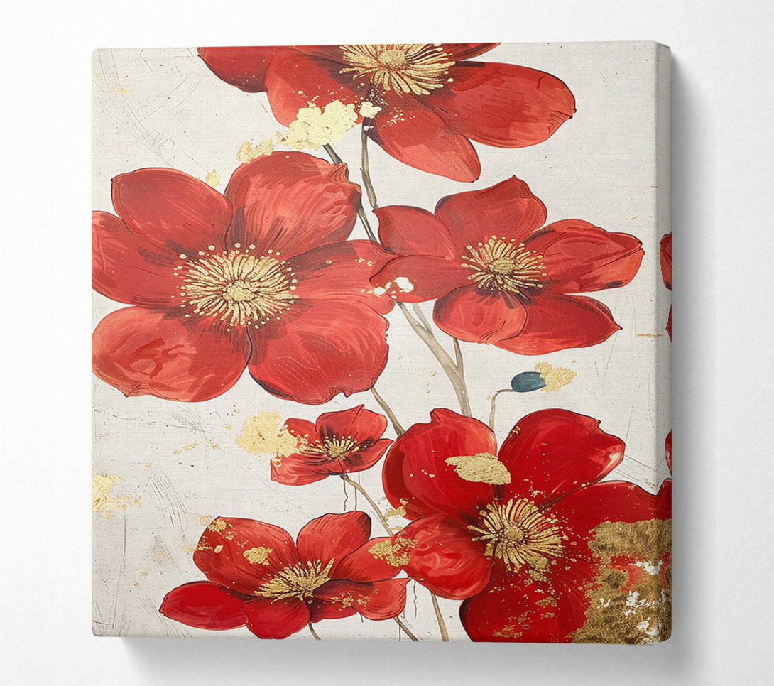  A Canvas Print of Red Gold Flowers Canvas Wall Art