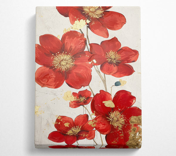  A Canvas Print of Red Gold Flowers Canvas Wall Art