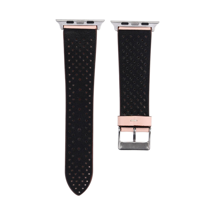 For Apple Watch Series 10 42mm / 9&8&7 41mm / SE 3&SE 2&6&SE&5&4 40mm / 3&2&1 38mm Simple Fashion Genuine Leather Hole Pattern Watch Band, 38mm