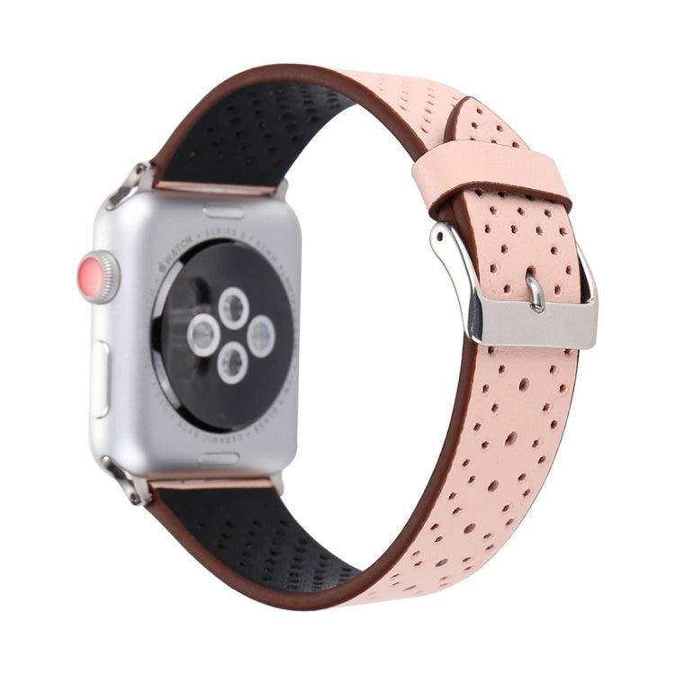 For Apple Watch Series 10 42mm / 9&8&7 41mm / SE 3&SE 2&6&SE&5&4 40mm / 3&2&1 38mm Simple Fashion Genuine Leather Hole Pattern Watch Band, 38mm