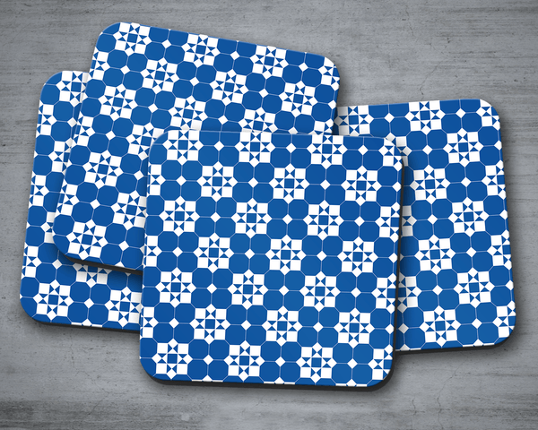 Blue and White Geometric Tiles Design Coaster, Table Decor Drinks Mat